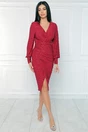 Rochie eleganta din lurex rosie cu fronseuri