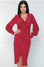 Rochie eleganta din lurex rosie cu fronseuri