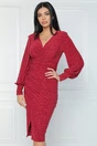Rochie eleganta din lurex rosie cu fronseuri