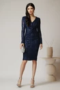 Rochie eleganta din paiete bleumarin cu pliuri pe bust
