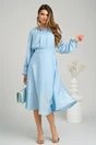 Rochie DY Fashion eleganta din satin bleu cu pliuri la bust si croi clos