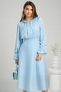 Rochie DY Fashion eleganta din satin bleu cu pliuri la bust si croi clos