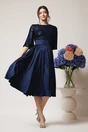 Rochie DY Fashion eleganta din satin bleumarin cu paiete la bust