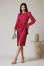 Rochie eleganta din satin fucsia cu maneci din voal