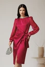 Rochie eleganta din satin fucsia cu maneci din voal