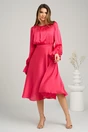 Rochie DY Fashion eleganta din satin fucsia cu pliuri la bust si croi clos