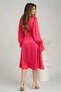 Rochie DY Fashion eleganta din satin fucsia cu pliuri la bust si croi clos