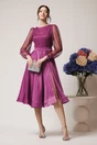 Rochie eleganta din satin magenta cu glitter la bust