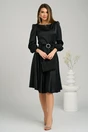 Rochie eleganta din satin neagra cu funda in talie