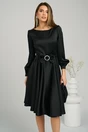 Rochie eleganta din satin neagra cu funda in talie