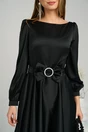 Rochie eleganta din satin neagra cu funda in talie