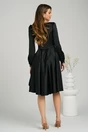 Rochie eleganta din satin neagra cu funda in talie