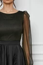Rochie eleganta din satin neagra cu glitter la bust