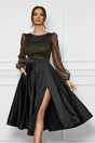 Rochie eleganta din satin neagra cu glitter la bust