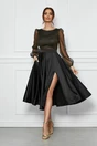 Rochie eleganta din satin neagra cu glitter la bust