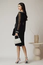 Rochie eleganta din satin neagra cu maneci din voal