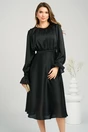 Rochie DY Fashion eleganta din satin neagra cu pliuri la bust si croi clos