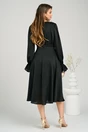 Rochie DY Fashion eleganta din satin neagra cu pliuri la bust si croi clos