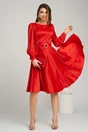 Rochie eleganta din satin rosie cu funda in talie