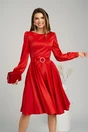 Rochie eleganta din satin rosie cu funda in talie
