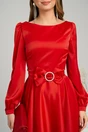 Rochie eleganta din satin rosie cu funda in talie