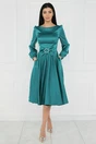 Rochie eleganta din satin turcoaz cu funda in talie