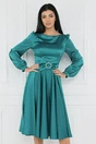 Rochie eleganta din satin turcoaz cu funda in talie