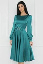 Rochie eleganta din satin turcoaz cu funda in talie