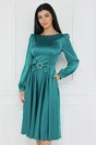 Rochie eleganta din satin turcoaz cu funda in talie