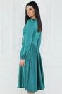 Rochie eleganta din satin turcoaz cu funda in talie