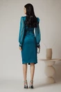 Rochie eleganta din satin turcoaz cu maneci din voal