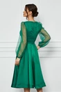 Rochie eleganta din satin verde cu glitter la bust