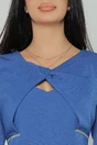 Rochie eleganta din stofa albastra cu strasuri in talie si decupaj la decolteu