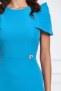 Rochie eleganta din stofa albastra cu umeri bufanti