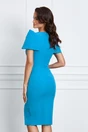 Rochie eleganta din stofa albastra cu umeri bufanti