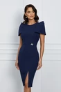 Rochie eleganta din stofa bleumarin cu umeri bufanti