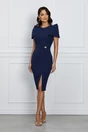 Rochie eleganta din stofa bleumarin cu umeri bufanti
