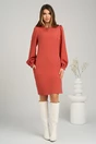 Rochie DY Fashion eleganta din stofa caramizie cu funda la spate