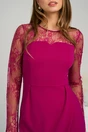 Rochie eleganta din stofa fucsia cu dantela la bust si maneci