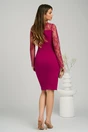 Rochie eleganta din stofa fucsia cu dantela la bust si maneci