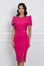 Rochie eleganta din stofa fucsia cu umeri bufanti