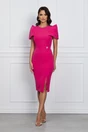 Rochie eleganta din stofa fucsia cu umeri bufanti