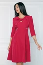 Rochie eleganta din stofa magenta cu strasuri in talie si decupaj la decolteu