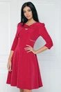 Rochie eleganta din stofa magenta cu strasuri in talie si decupaj la decolteu