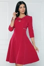 Rochie eleganta din stofa magenta cu strasuri in talie si decupaj la decolteu