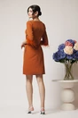Rochie DY Fashion eleganta din stofa maro cu nasturi la bust si pene la maneci