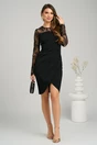 Rochie eleganta din stofa neagra cu dantela la bust si maneci