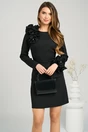 Rochie Moze eleganta din stofa neagra cu volan pe umar si pe maneca
