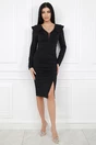 Rochie eleganta din stofa neagra cu volane la bust si fronseu pe fusta