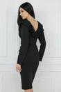 Rochie eleganta din stofa neagra cu volane la bust si fronseu pe fusta